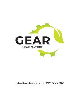 Gear leaf logo, vector logo template.