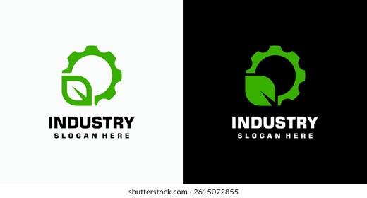 Gear and leaf shape vector logo design with modern, simple, clean and abstract style. Icon for business, industry, environment and personal branding.