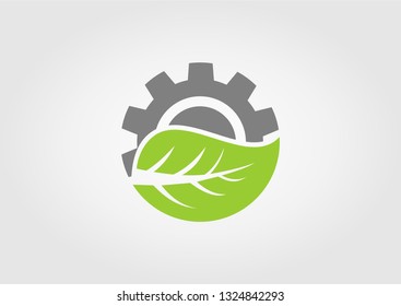 gear and leaf silhouette icon