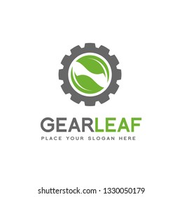 Gear Leaf Technology Vector Logo Template. Design suitable for industrial and ecology.