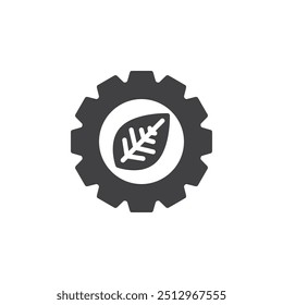 Gear with a leaf vector icon. filled flat sign for mobile concept and web design. Eco-Friendly Electronics glyph icon. Symbol, logo illustration. Vector graphics