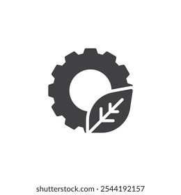 Gear with a leaf vector icon. filled flat sign for mobile concept and web design. Leaf with Gear glyph icon. Eco-friendly process, green technology symbol, logo illustration. Vector graphics