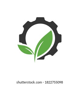 Gear leaf vector logo design. Abstract concept for ecology theme, green eco energy, technology and industry.