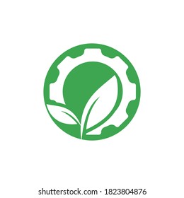 Gear leaf vector logo design. Abstract concept for ecology theme, green eco energy, technology and industry.