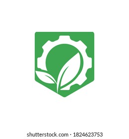Gear leaf vector logo design. Abstract concept for ecology theme, green eco energy, technology and industry.