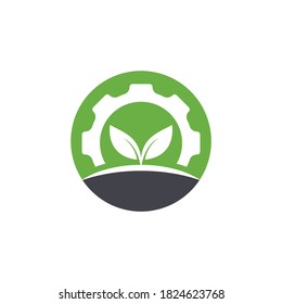 Gear leaf vector logo design. Abstract concept for ecology theme, green eco energy, technology and industry.	