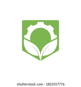 Gear leaf vector logo design. Abstract concept for ecology theme, green eco energy, technology and industry.