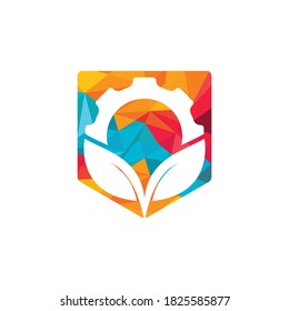Gear leaf vector logo design. Abstract concept for ecology theme, green eco energy, technology and industry.