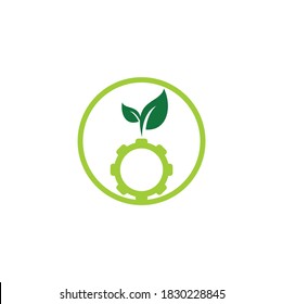 Gear leaf vector logo design. Green eco energy, technology and industry.