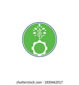 Gear leaf vector logo design. Green eco energy, technology and industry.