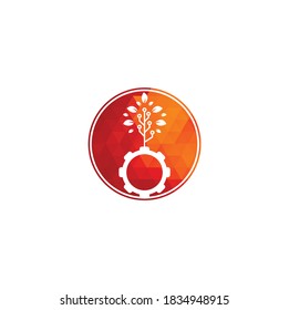 Gear leaf vector logo design. Green eco energy, technology and industry.