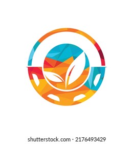 Gear leaf vector logo design. Abstract concept for ecology theme, green eco energy, technology and industry.