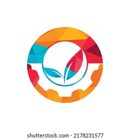 Gear leaf vector logo design. Abstract concept for ecology theme, green eco energy, technology and industry.