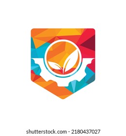 Gear leaf vector logo design. Abstract concept for ecology theme, green eco energy, technology and industry.