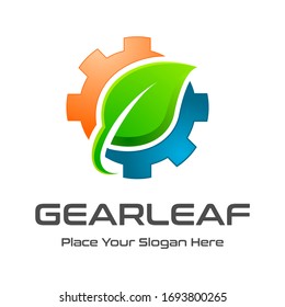 Gear leaf vector logo template. This design use nature symbol.