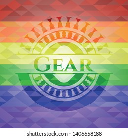 Gear lgbt colors emblem. Vector Illustration. Mosaic.