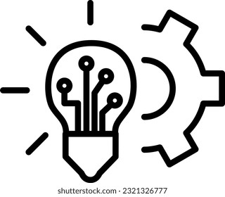 Gear and light bulb icon, technical electronic innovation, vector