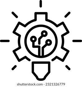Gear and light bulb icon, technical electronic innovation, vector