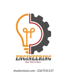 A gear and a light bulb. The idea embodied in the industry. Technical logo. Color vector illustration for logo, sticker or label, modern design highlighted on white background