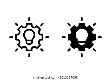 gear with light bulb inside icon set. symbolizing idea generation, innovation, and problem solving