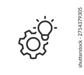 Gear with light bulb, linear icon. Innovation and idea development. Line with editable stroke.