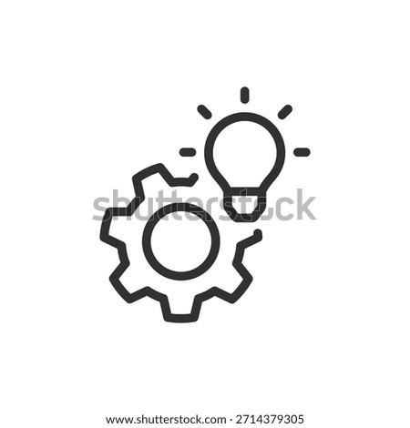 Gear with light bulb, linear icon. Innovation and idea development. Line with editable stroke.