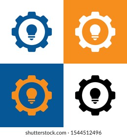 Gear and light bulb logo design template, creative lamp and cog wheel symbol - Vector