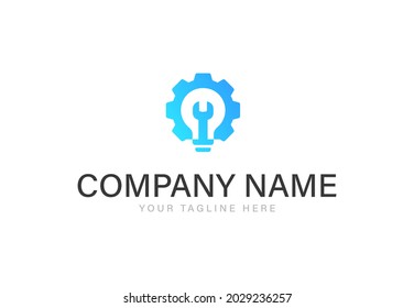 Gear, light bulb and wrench creative app logo