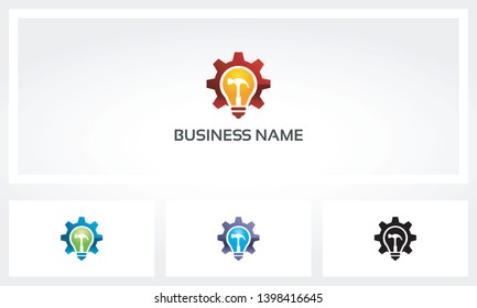 Gear Lightbulb Hammer Build Construction Engineer Logo