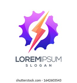 gear lightning colorful gradient logo design