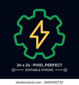 Gear with lightning dark color line ui icon. Electric power generation technology. Clean energy production setting. Vector duotone outline symbol isolated. User interface element, pixel perfect