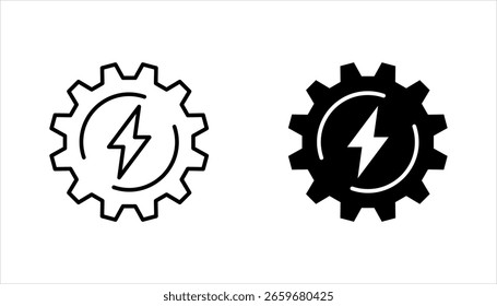 Gear with lightning line icon set. Electric power generation technology. vector illustration on white background