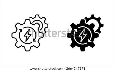 Gear with lightning line icon set. Electric power generation technology. vector illustration on white background