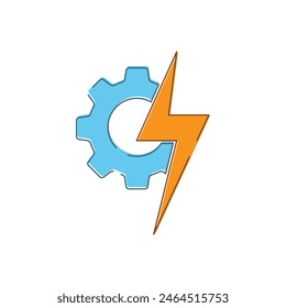 Diseño plano del icono del logotipo del engranaje y del relámpago