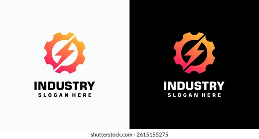 Gear and lightning vector logo design with modern, simple, clean and abstract style. Icon for business, industrial, energy and personal branding.
