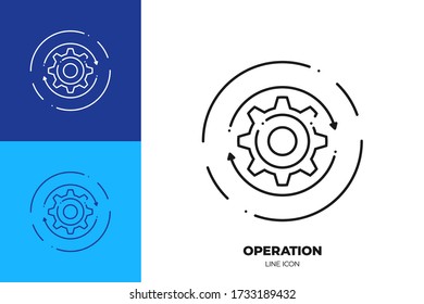 Gear line art vector icon. Outline of cogwheel symbol. Engineering pictogram made of thin stroke. Isolated on background.