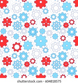 Gear line design seamless pattern. Simple business icons, working system metaphor, connections and workflow