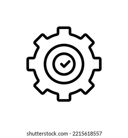 Gear line icon illustration with check mark. suitable for complete repair icon. icon illustration related repair, maintenance. Simple vector design editable