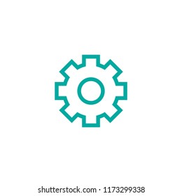 Gear line icon isolated on white. Contour of pinion. Vector flat illustration for technology or innovation. Settings butoon.