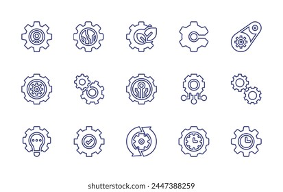 Gear line icon set. Editable stroke. Vector illustration. Containing idea, gear, technology, consulting, time management, update, settings, cogwheel, setting, easy installation.