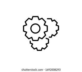 Icono de la línea de engranajes. Símbolo vectorial en estilo plano y moderno sobre fondo blanco. Canto web para diseño.
