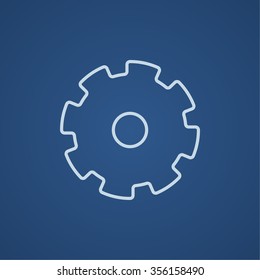 Gear line icon for web, mobile and infographics. Vector light blue icon isolated on blue background.