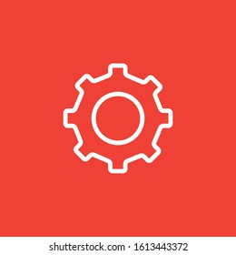 Gear Line Red Icon On White Background. Red Flat Style Vector Illustration