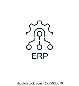 Gear, lines. ERP system concept, enterprise resource planning, business automation and innovation. Vector icon isolated on white background.