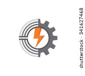 Gear, lines and lightning - vector logo template concept illustration. Factory sign. Technology symbol. Mechanical icon. Design element.