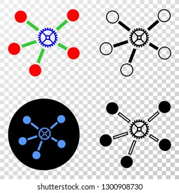 Gear links EPS vector pictograph with contour, black and colored versions. Illustration style is flat iconic symbol on chess transparent background.
