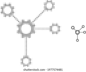 Gear links halftone dot icon illustration. Halftone pattern contains round pixels. Vector illustration of gear links icon on a white background. Flat abstraction for gear links object.