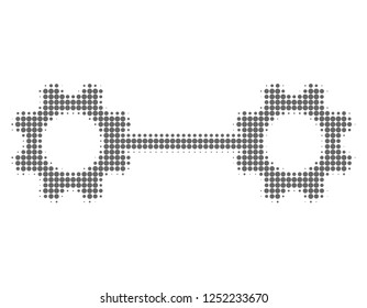 Gear links halftone dotted icon. Halftone array contains circle dots. Vector illustration of gear links icon on a white background.