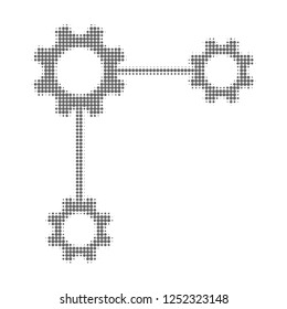 Gear links halftone dotted icon. Halftone pattern contains round points. Vector illustration of gear links icon on a white background.