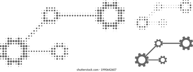 Gear links halftone dotted icon. Halftone array contains circle points. Vector illustration of gear links icon on a white background.